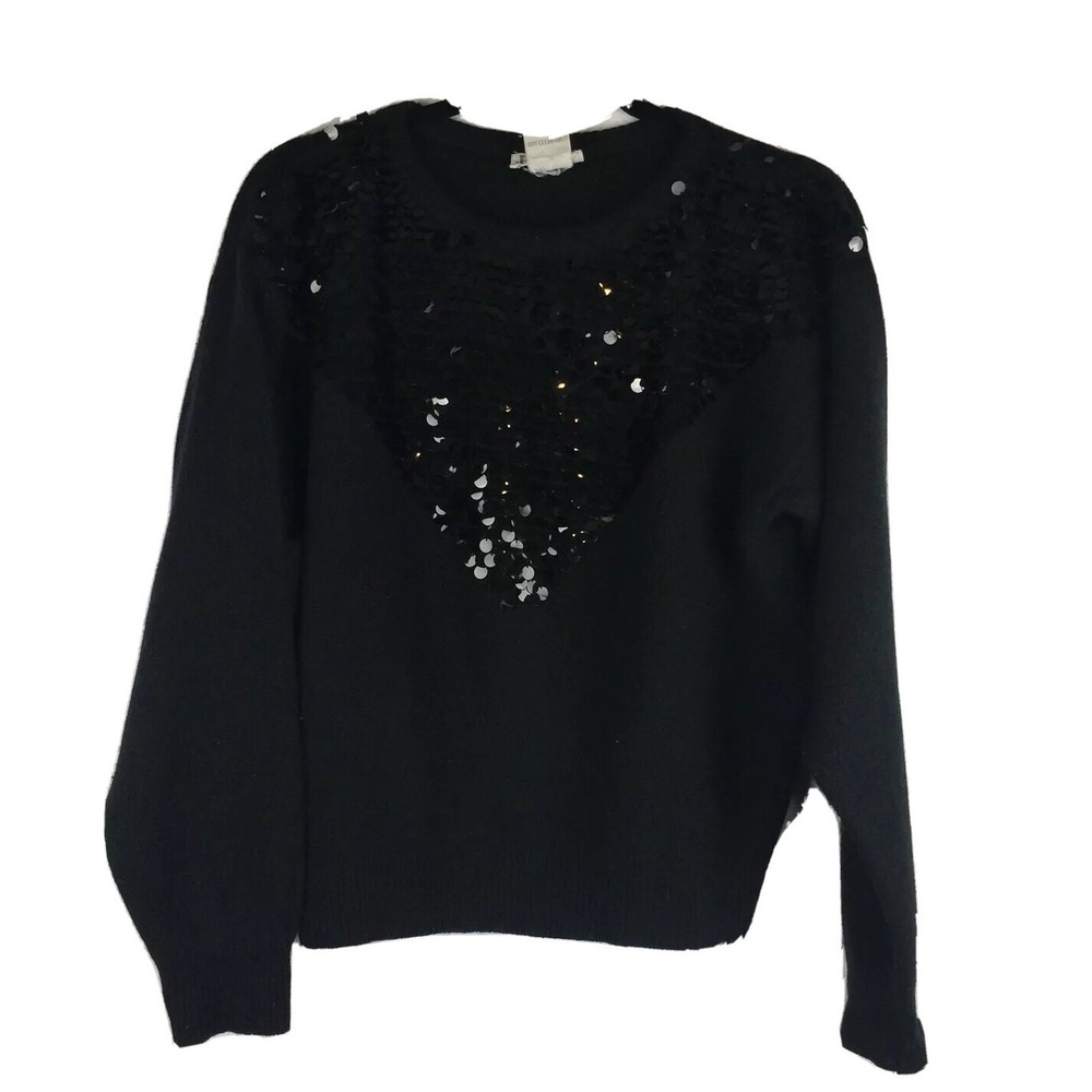 D.D. Sloane Vintage Black Sequin Lambswool Angora‎ Blend Sweater Womens Medium